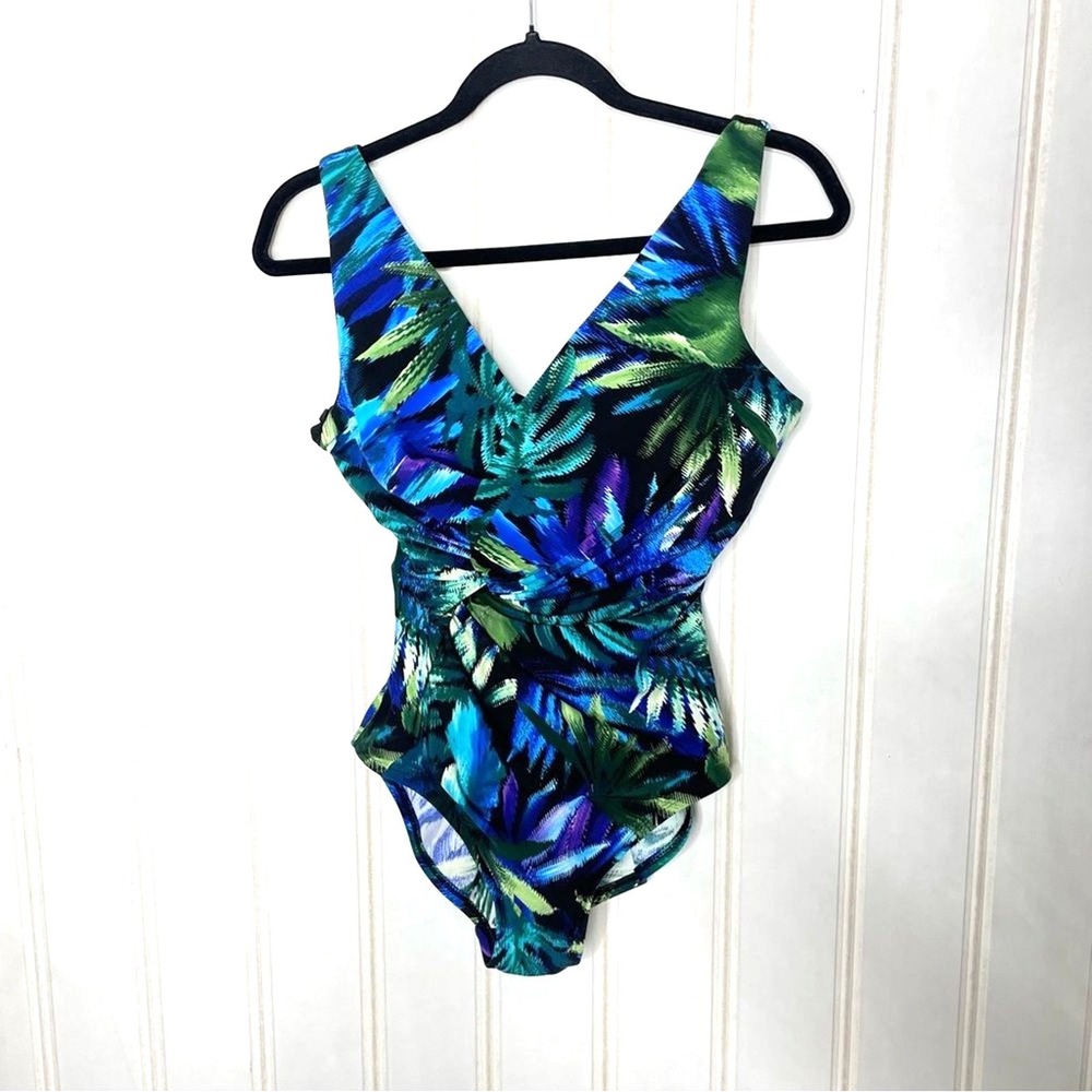 Miraclesuit Womens Tropical Palm Leaf One Piece Swimsuit Blue Green 12 70 - Picture 3 of 10